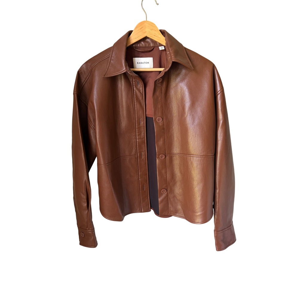 Babaton Vegan Leather Pelli Shirt Jacket Cognac Brown XS